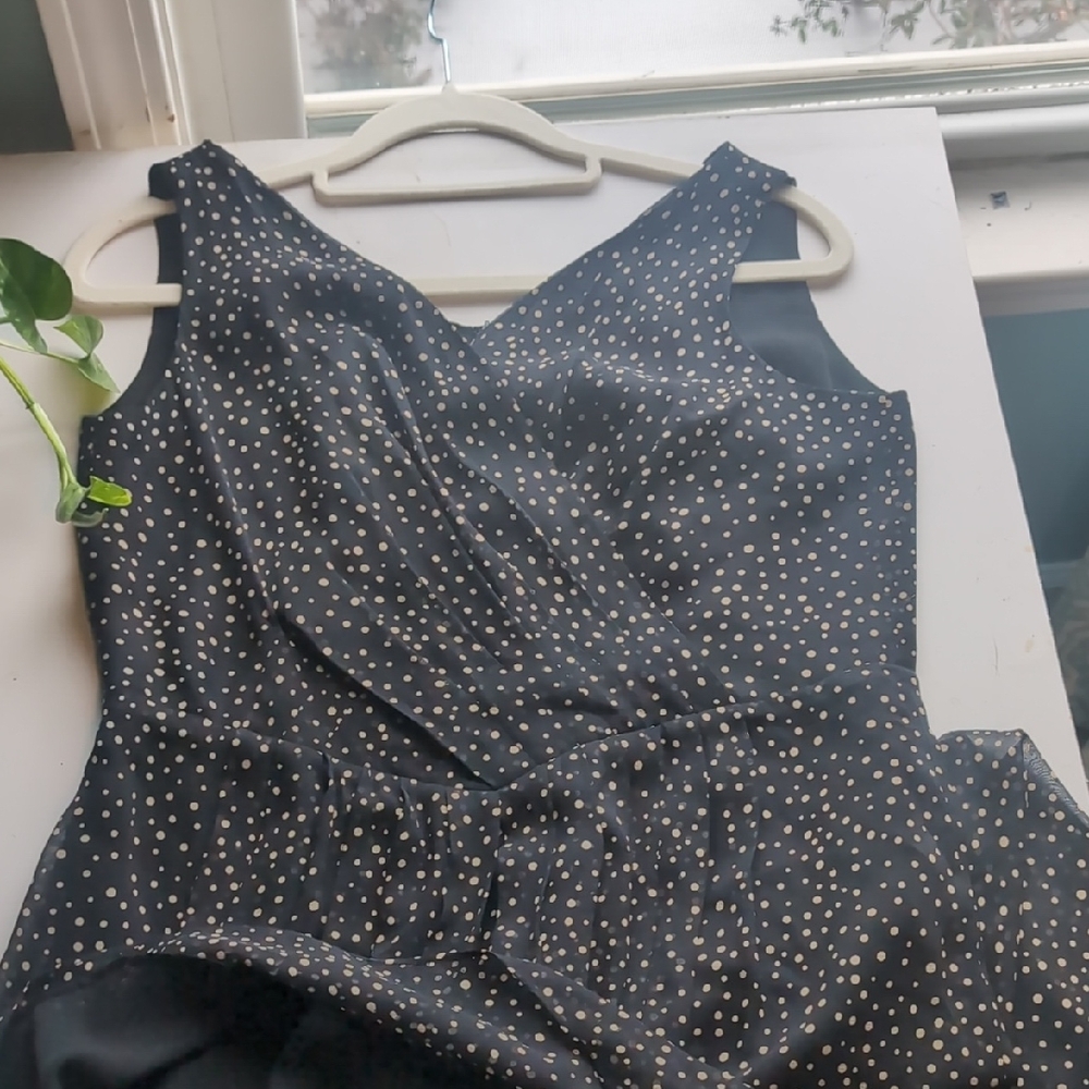 Talbots Black Silk Dress with Cream Dots
